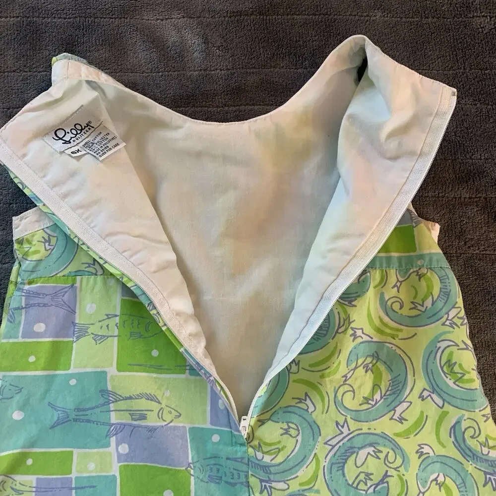 Vintage Lilly Pulitzer Ocean Coastal Patchwork A-Line Shift Dress Size 6X Resort